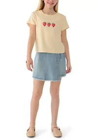 Girls 7-16 Strawberry T-Shirt and Denim Shorts Set