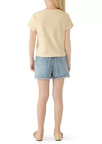 Girls 7-16 Strawberry T-Shirt and Denim Shorts Set