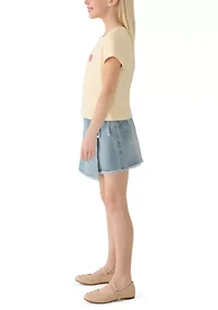 Girls 7-16 Strawberry T-Shirt and Denim Shorts Set
