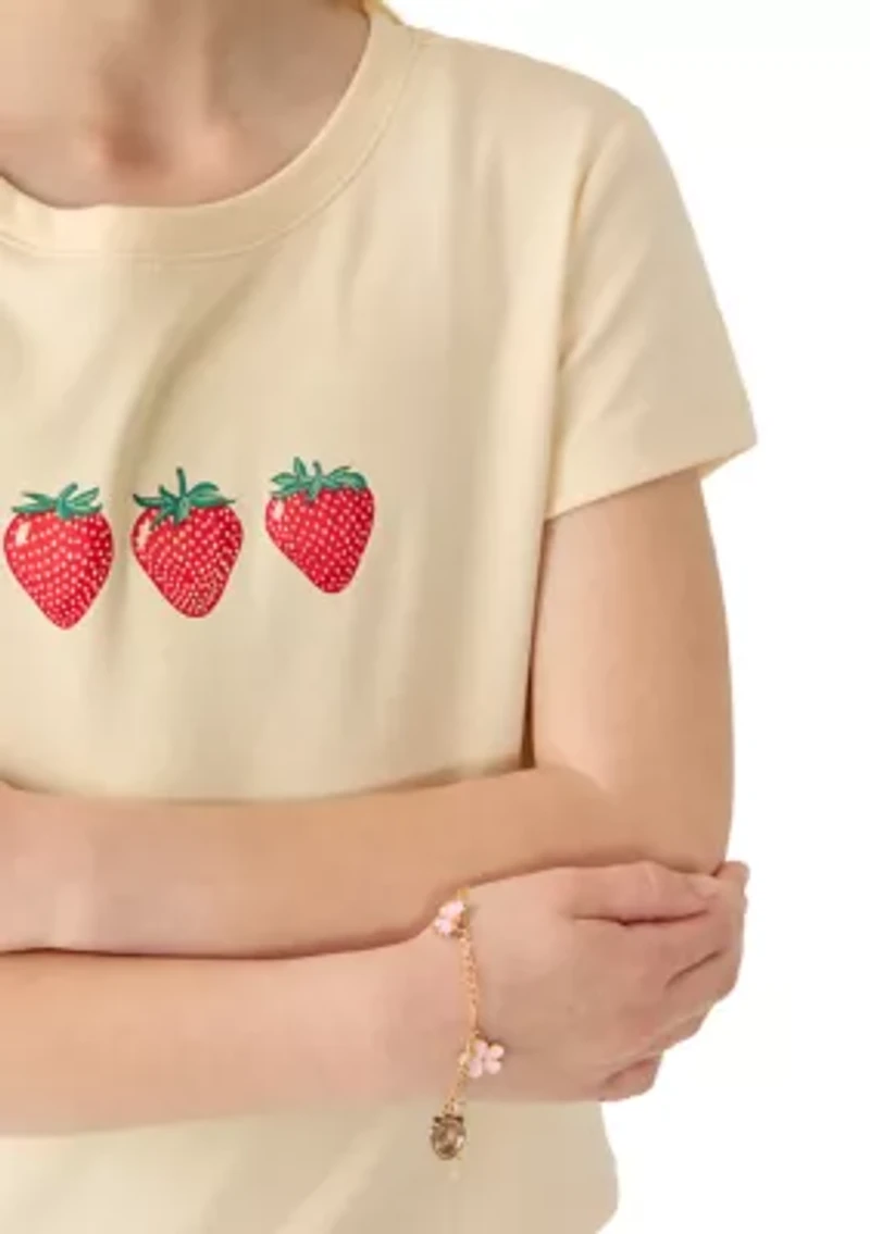 Girls 7-16 Strawberry T-Shirt and Denim Shorts Set