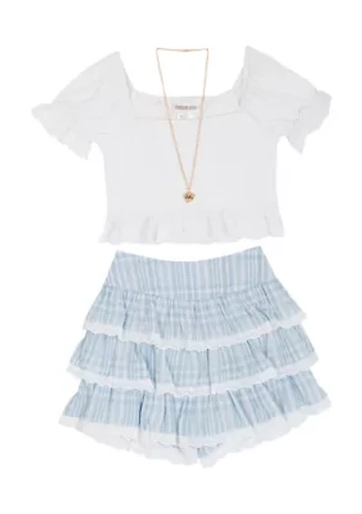 Girls 7-16 Smocked Top and Tiered Shorts Set