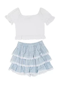 Girls 7-16 Smocked Top and Tiered Shorts Set