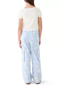 Girls 7-16 Butterfly Top Cargo Pants Set
