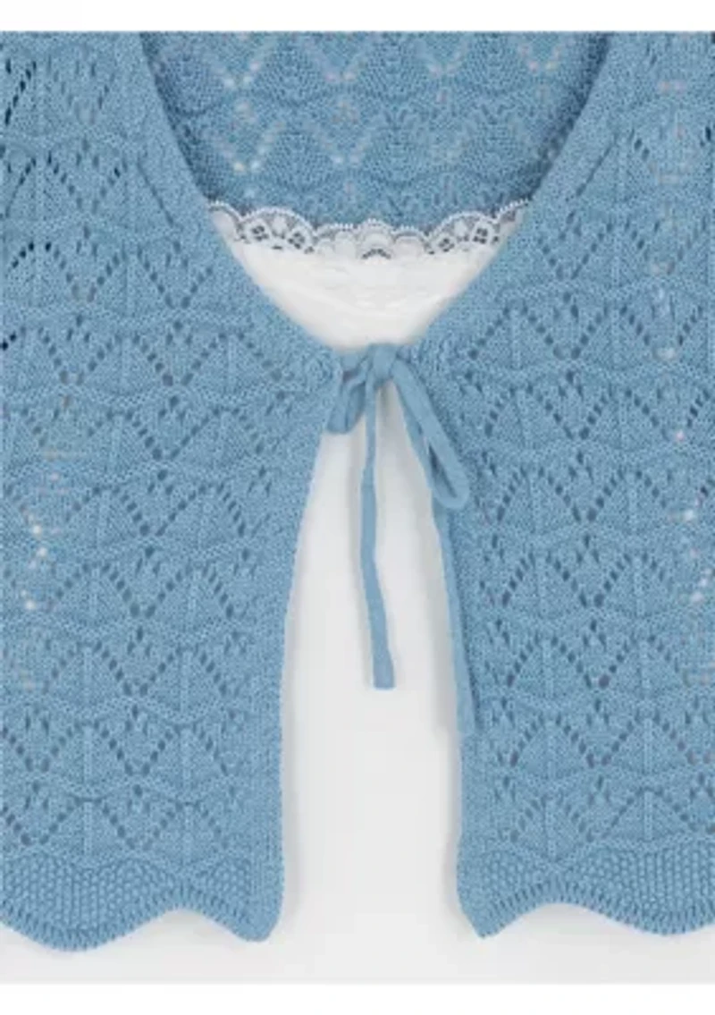 Girls 7-16 Blue Cardigan Tiered Floral Skirt Set