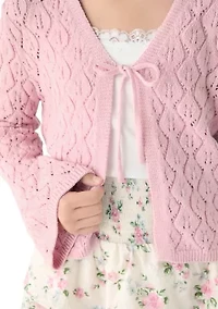 Girls 7-16 Pink Cardigan Tiered Floral Skirt Set