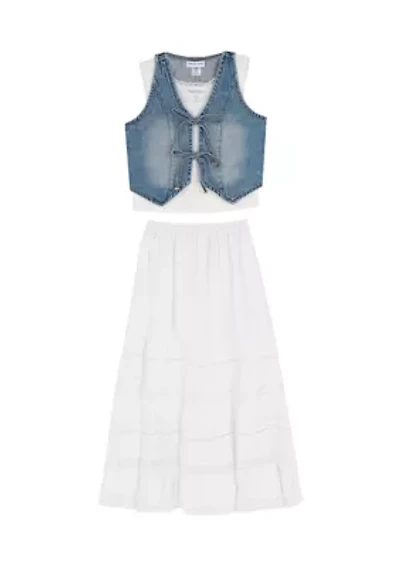 Girls 7-16 Denim Vest Skirt Set