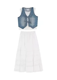 Girls 7-16 Denim Vest Skirt Set
