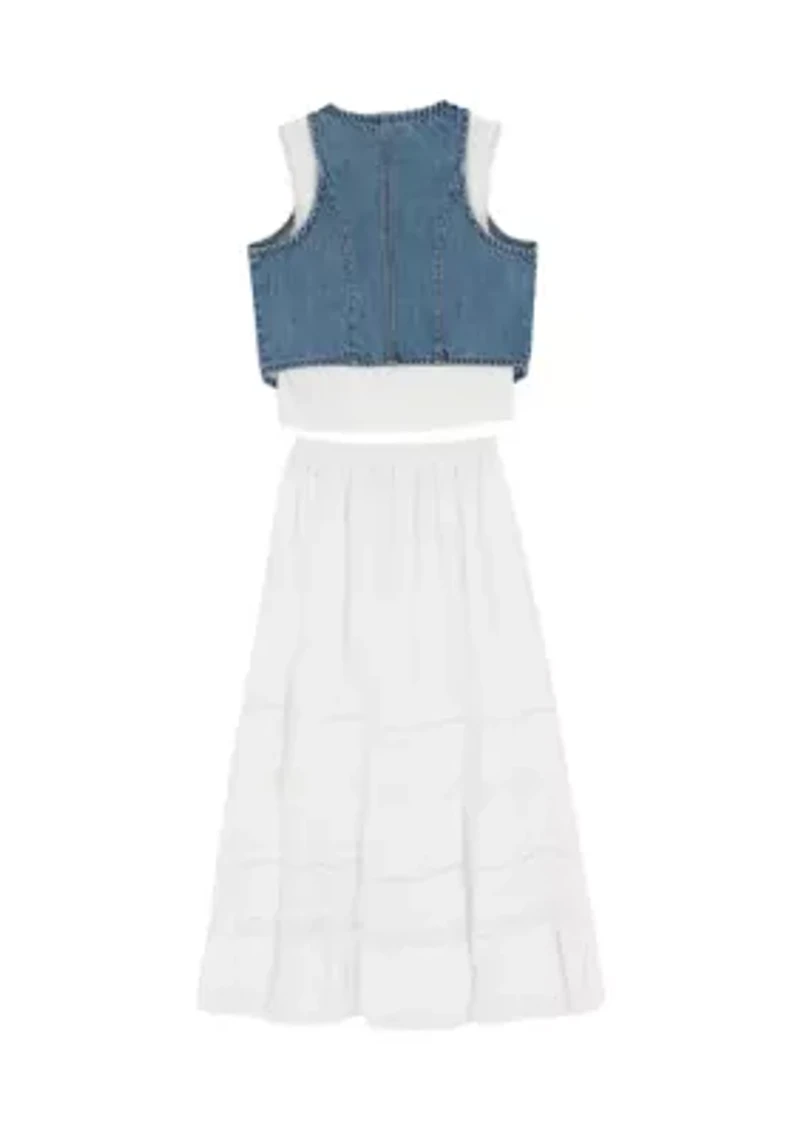 Girls 7-16 Denim Vest Skirt Set