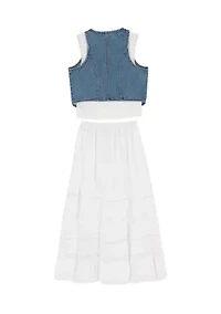 Girls 7-16 Denim Vest Skirt Set