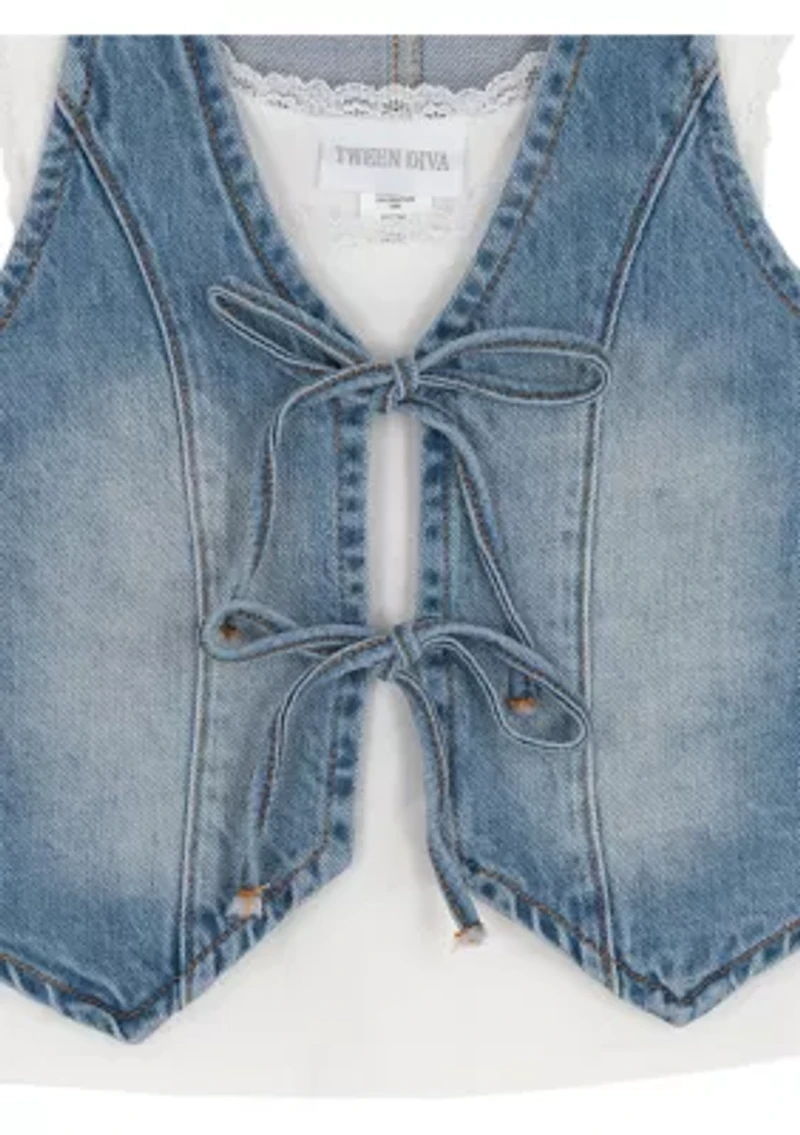 Girls 7-16 Denim Vest Skirt Set