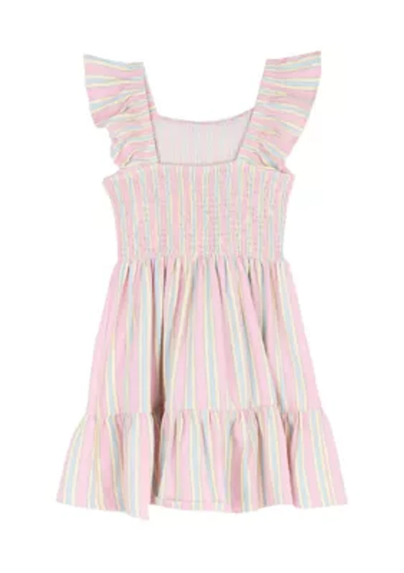 Girls 7-16 Striped Flutter Sleeve Smocked Dress