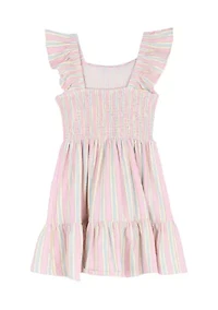 Girls 7-16 Striped Flutter Sleeve Smocked Dress