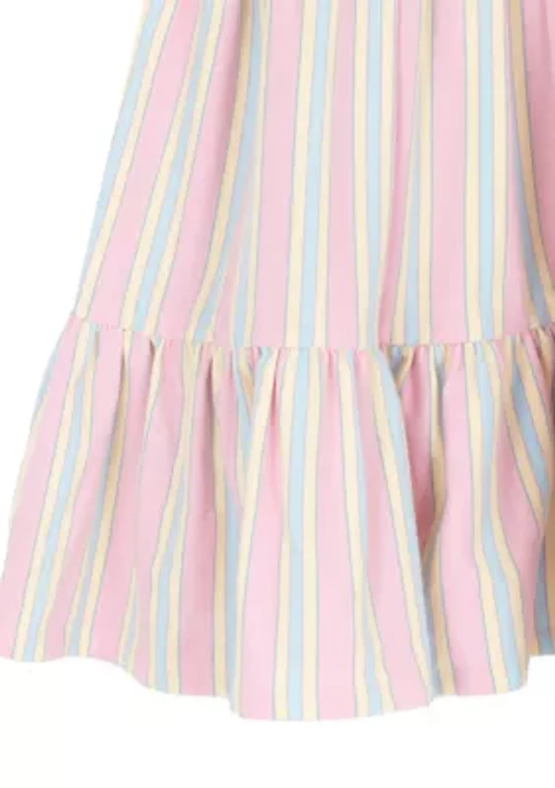 Girls 7-16 Striped Flutter Sleeve Smocked Dress