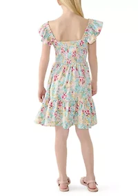 Girls 7-16 Floral Flutter Sleeve Smocked Dress