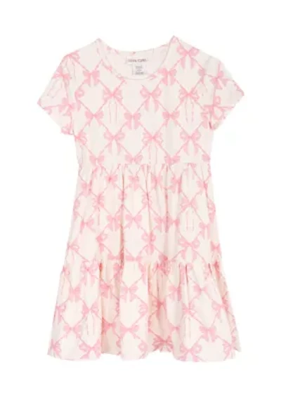 Girls 7-16 Bow Printed Tiered Dress