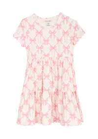 Girls 7-16 Bow Printed Tiered Dress