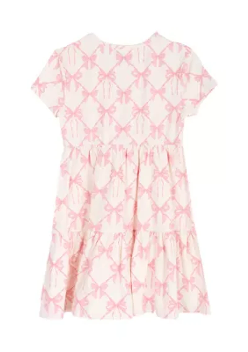 Girls 7-16 Bow Printed Tiered Dress