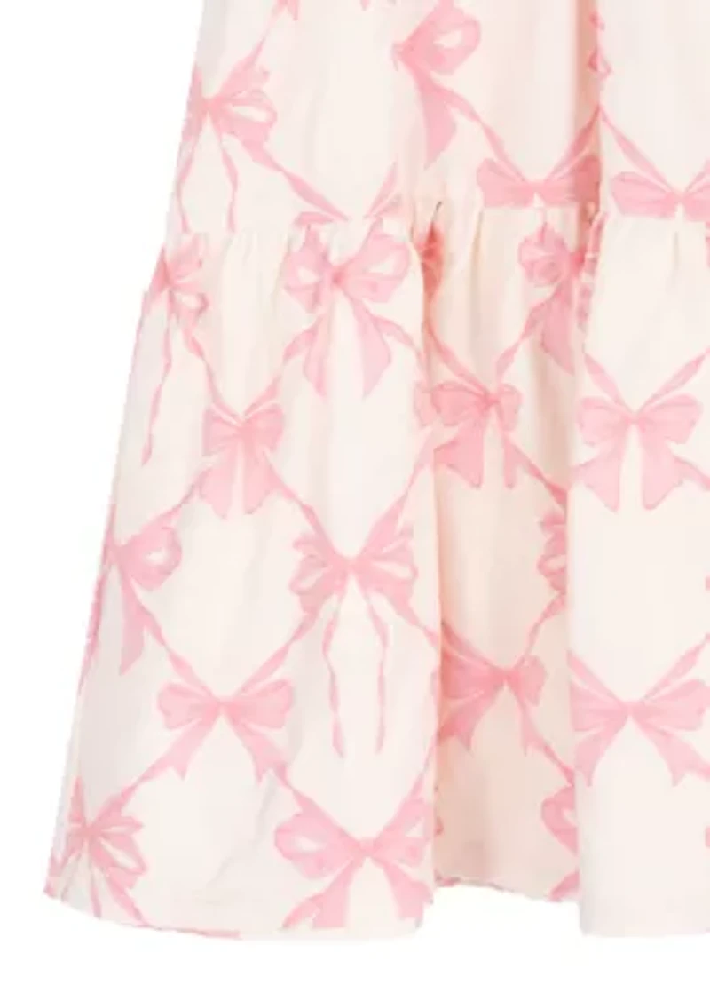 Girls 7-16 Bow Printed Tiered Dress