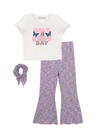 Girls 4-6x Jersey Knit Pants and Graphic T-Shirt Set with Scrunchie