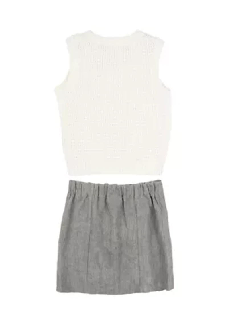 Girls 7-16 Sweater Knit Top and Skirt Set with Necklace