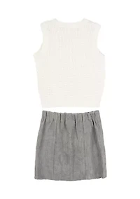 Girls 7-16 Sweater Knit Top and Skirt Set with Necklace