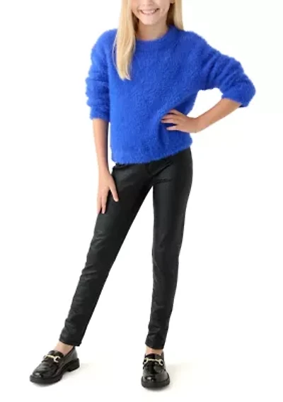 Girls 7-16 Eyelash Sweater and Pleather Leggings Set