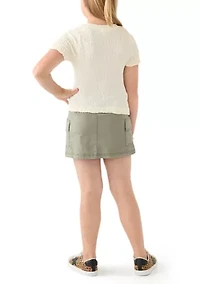 Girls 7-16 Knit Top and Twill Cargo Skort