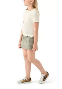 Girls 7-16 Knit Top and Twill Cargo Skort