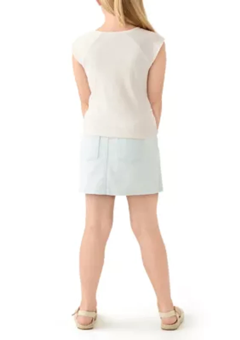 Girls 7-16 Short Sleeve Top and Patchwork Denim Skort