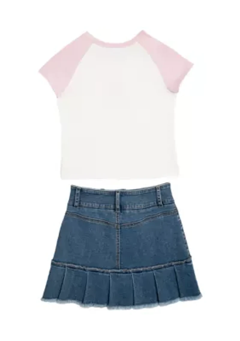 Girls 7-16 Bear Graphic T-Shirt and Denim Skort Set