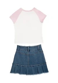 Girls 7-16 Bear Graphic T-Shirt and Denim Skort Set