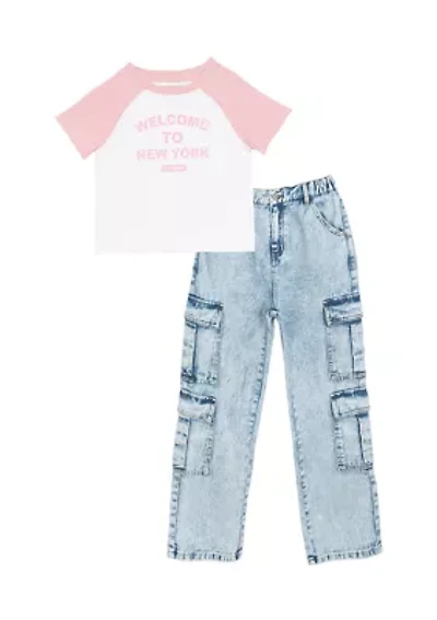 Girls 7-16 Raglan Graphic Baby T-Shirt and Jeans Set