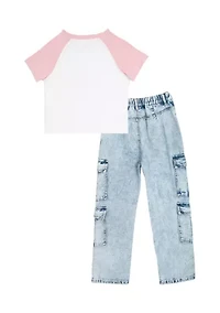 Girls 7-16 Raglan Graphic Baby T-Shirt and Jeans Set