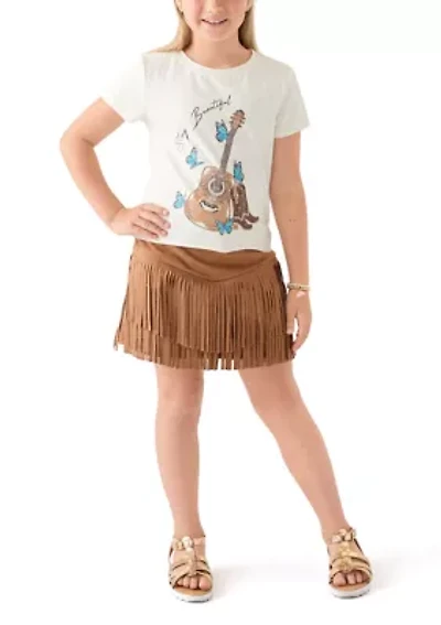 Girls 7-16 Guitar Fringe Skort Set