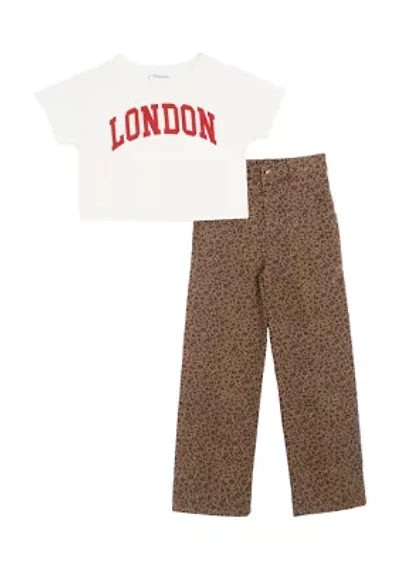 Girls 7-16 London Graphic T-Shirt and Printed Pants Set