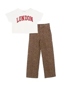 Girls 7-16 London Graphic T-Shirt and Printed Pants Set