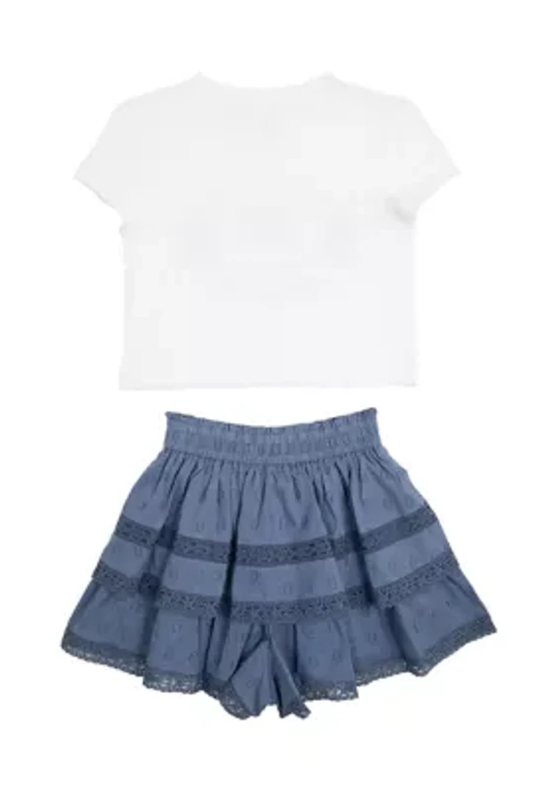 Girls 7-16 Austin Graphic T-Shirt and Tiered Ruffle Skort Set