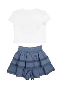 Girls 7-16 Austin Graphic T-Shirt and Tiered Ruffle Skort Set