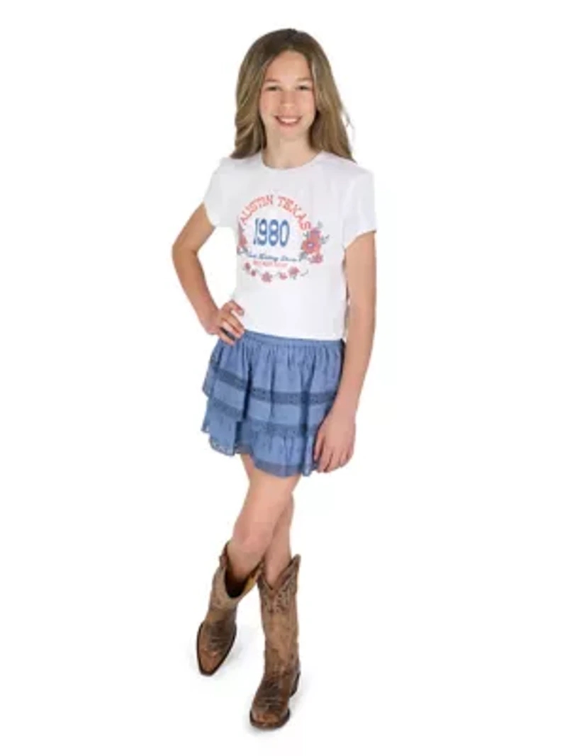 Girls 7-16 Austin Graphic T-Shirt and Tiered Ruffle Skort Set