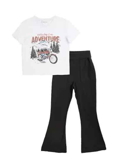 Girls 7-16 Adventure Graphic T-Shirt and Foldover Flare Pants Set