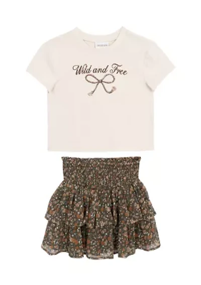 Girls 7-16 Wild and Free Graphic T-Shirt Chiffon Skort Set
