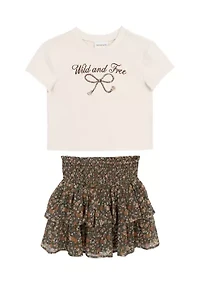 Girls 7-16 Wild and Free Graphic T-Shirt Chiffon Skort Set