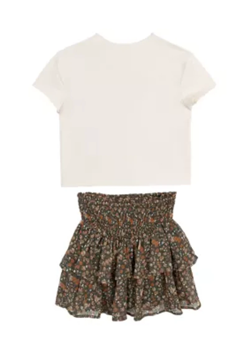 Girls 7-16 Wild and Free Graphic T-Shirt Chiffon Skort Set