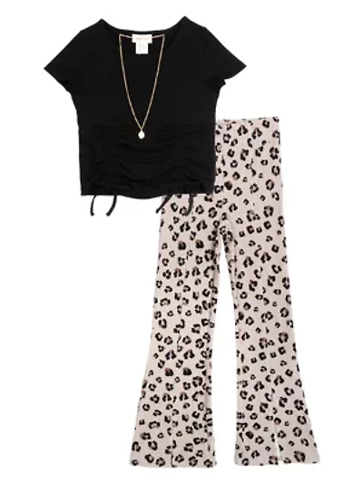 Girl 7-16 Knit Top and Animal Printed Flare Leggings