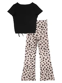 Girl 7-16 Knit Top and Animal Printed Flare Leggings