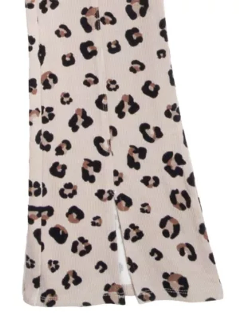 Girl 7-16 Knit Top and Animal Printed Flare Leggings