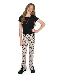 Girl 7-16 Knit Top and Animal Printed Flare Leggings