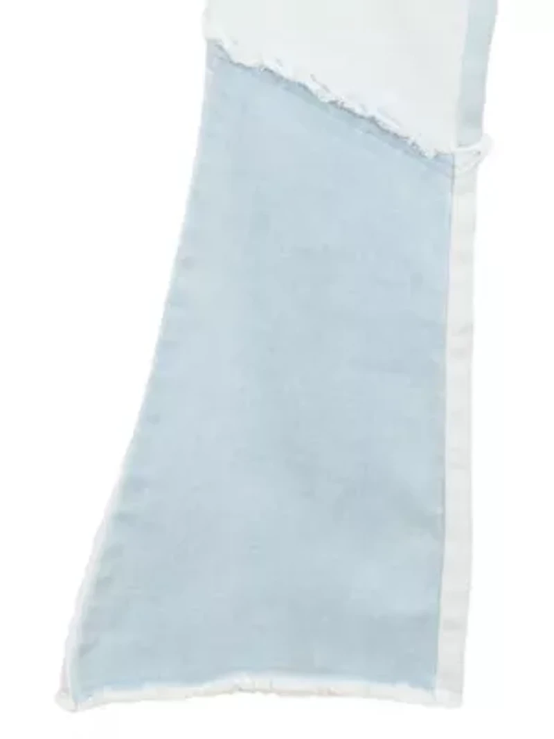 Girls 7-16 Ribbed V-Neck Top and Patchwork Flare Jeans with Accessory