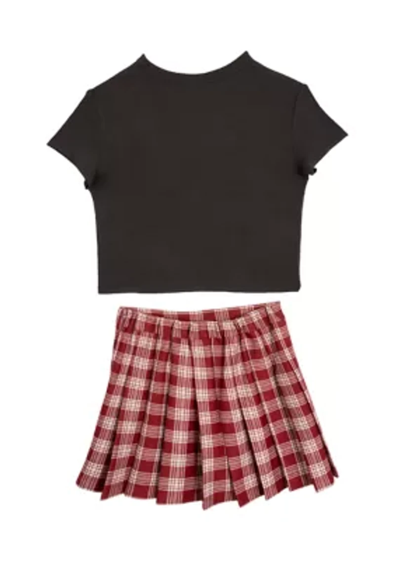 Girls 7-16 Free Bird Graphic T-Shirt and Plaid Skort Set