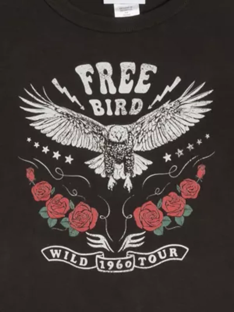 Girls 7-16 Free Bird Graphic T-Shirt and Plaid Skort Set